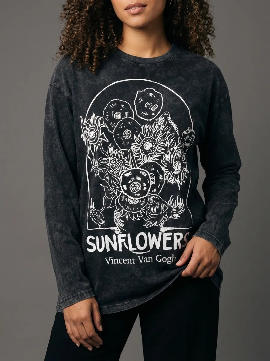 Sunflowers Sketch Long Sleeve - Oversized T-Shirt | My Turtle